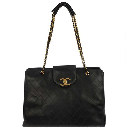 Chanel 1991-1994 Black Lambskin Bicolore Supermodel Shoulder Bag