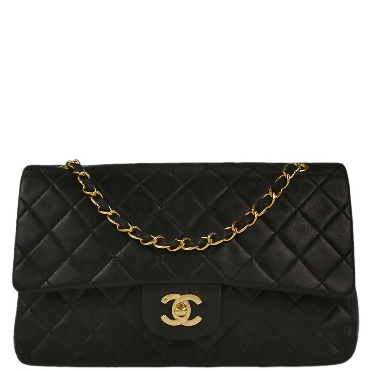 Chanel 1991-1994 Black Lambskin Medium Classic Double Flap Shoulder Bag