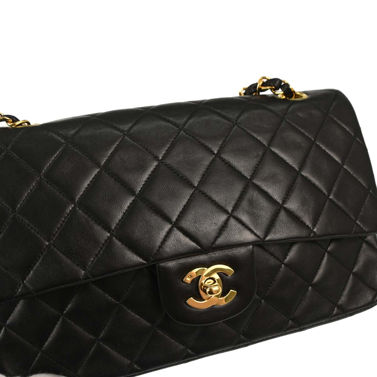 Chanel 1991-1994 Black Lambskin Medium Classic Double Flap Shoulder Bag