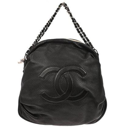 Chanel 2003-2004 Black Perforated Lambskin Baseball Spirit Ligne Hobo Handbag