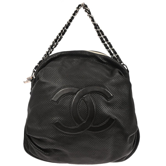 Chanel 2003-2004 Black Perforated Lambskin Baseball Spirit Ligne Hobo Handbag