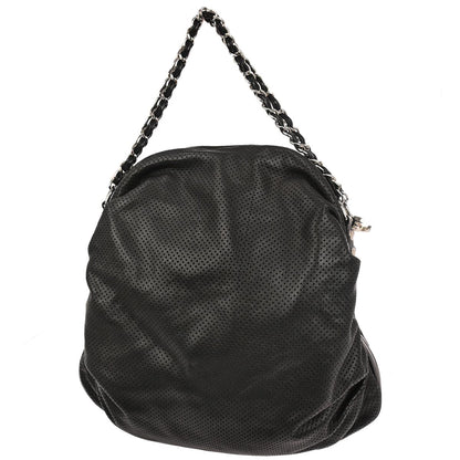 Chanel 2003-2004 Black Perforated Lambskin Baseball Spirit Ligne Hobo Handbag
