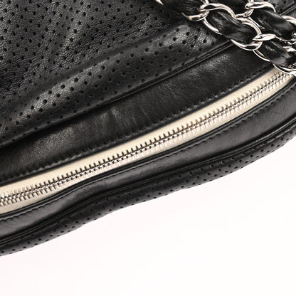 Chanel 2003-2004 Black Perforated Lambskin Baseball Spirit Ligne Hobo Handbag