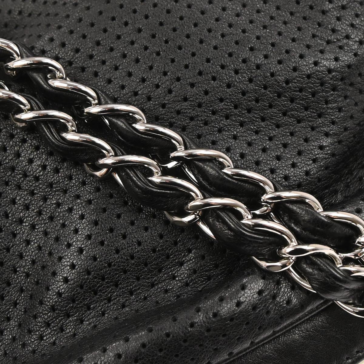 Chanel 2003-2004 Black Perforated Lambskin Baseball Spirit Ligne Hobo Handbag