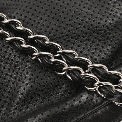 Chanel 2003-2004 Black Perforated Lambskin Baseball Spirit Ligne Hobo Handbag