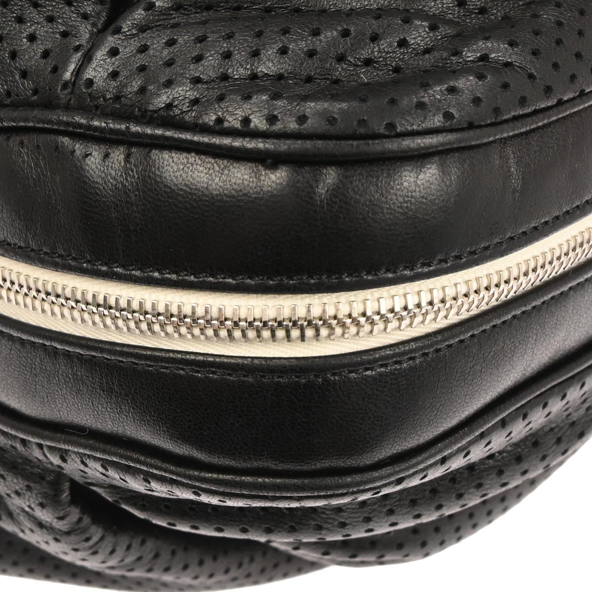 Chanel 2003-2004 Black Perforated Lambskin Baseball Spirit Ligne Hobo Handbag