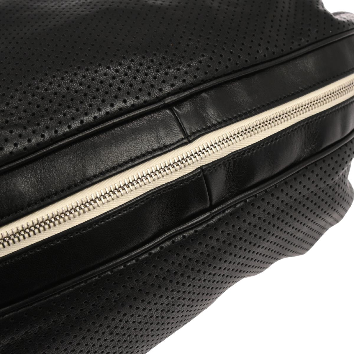 Chanel 2003-2004 Black Perforated Lambskin Baseball Spirit Ligne Hobo Handbag