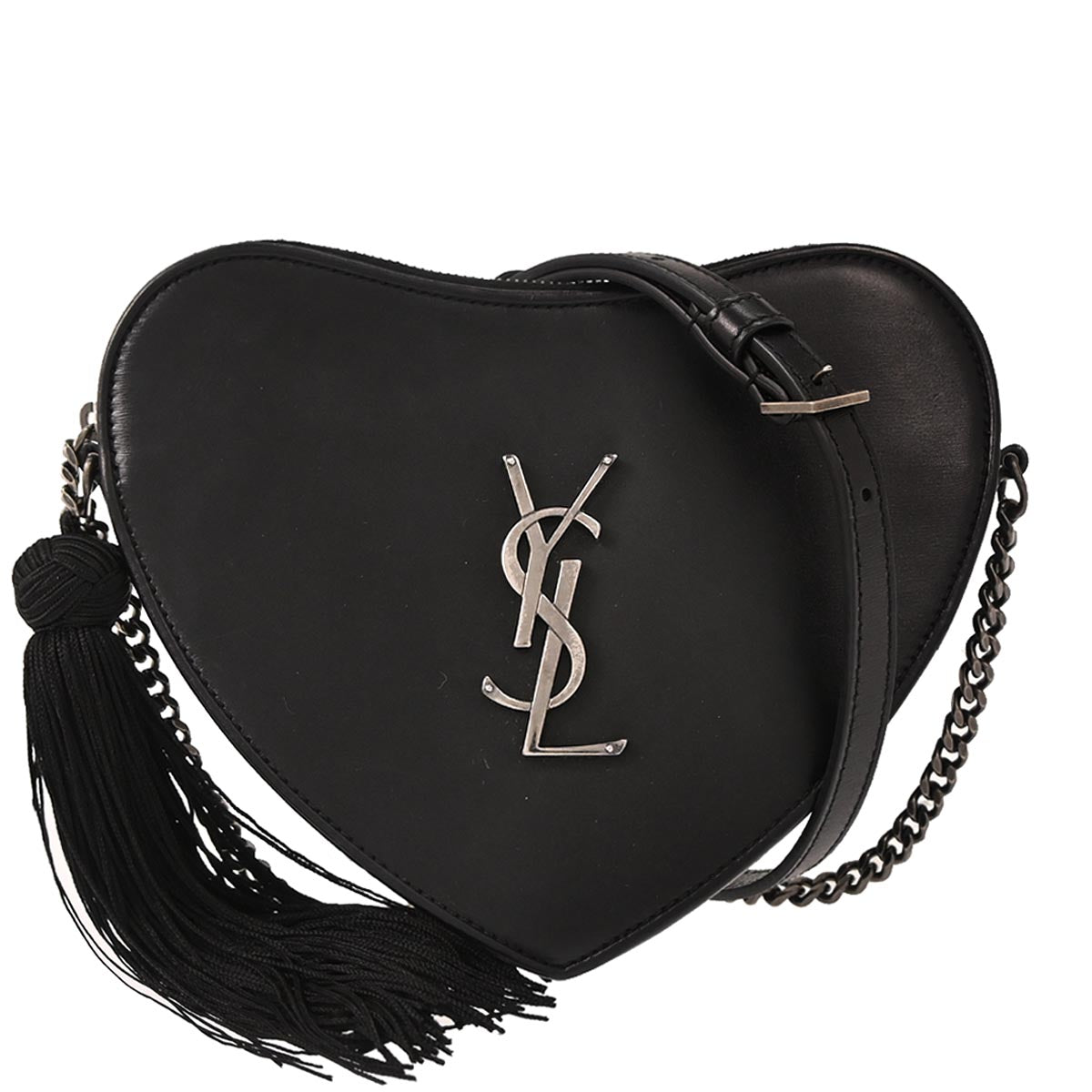 Saint Laurent Black Leather Love Heart Shoulder Bag