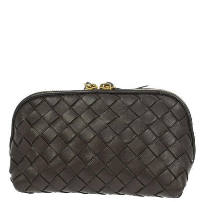 Bottega Veneta Brown Lambskin Intrecciato Pouch