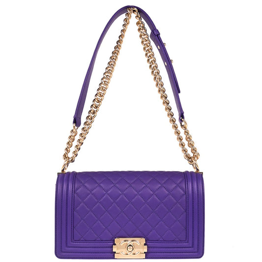Boy Chanel Purple Lambskin Medium Shoulder Bag