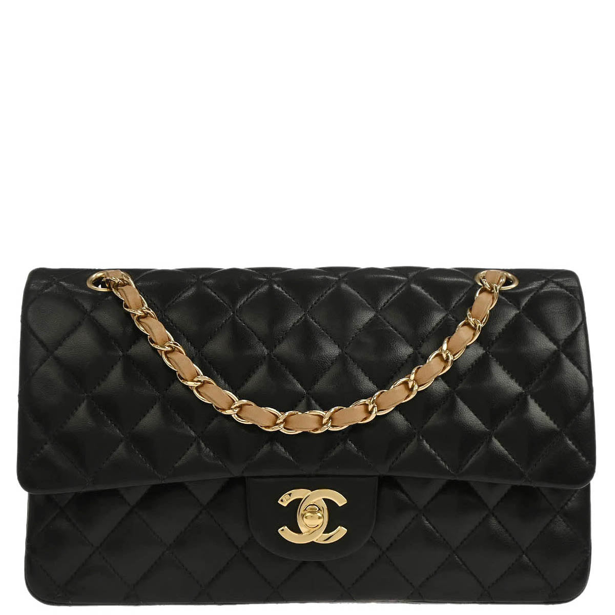 Chanel 2003-2004 Black Lambskin Medium Classic Double Flap Shoulder Bag