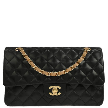 Chanel 2003-2004 Black Lambskin Medium Classic Double Flap Shoulder Bag