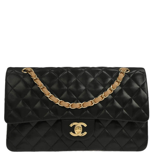 Chanel 2003-2004 Black Lambskin Medium Classic Double Flap Shoulder Bag