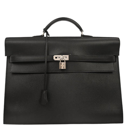 Hermes Black Epsom Kelly Depeche 38 Business Handbag