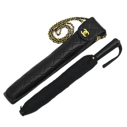 Chanel Black Folding Umbrella & Bag Set Small Good