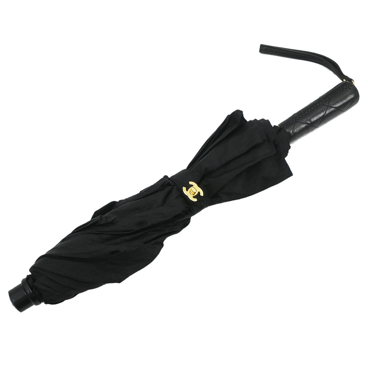 Chanel Black Folding Umbrella & Bag Set Small Good