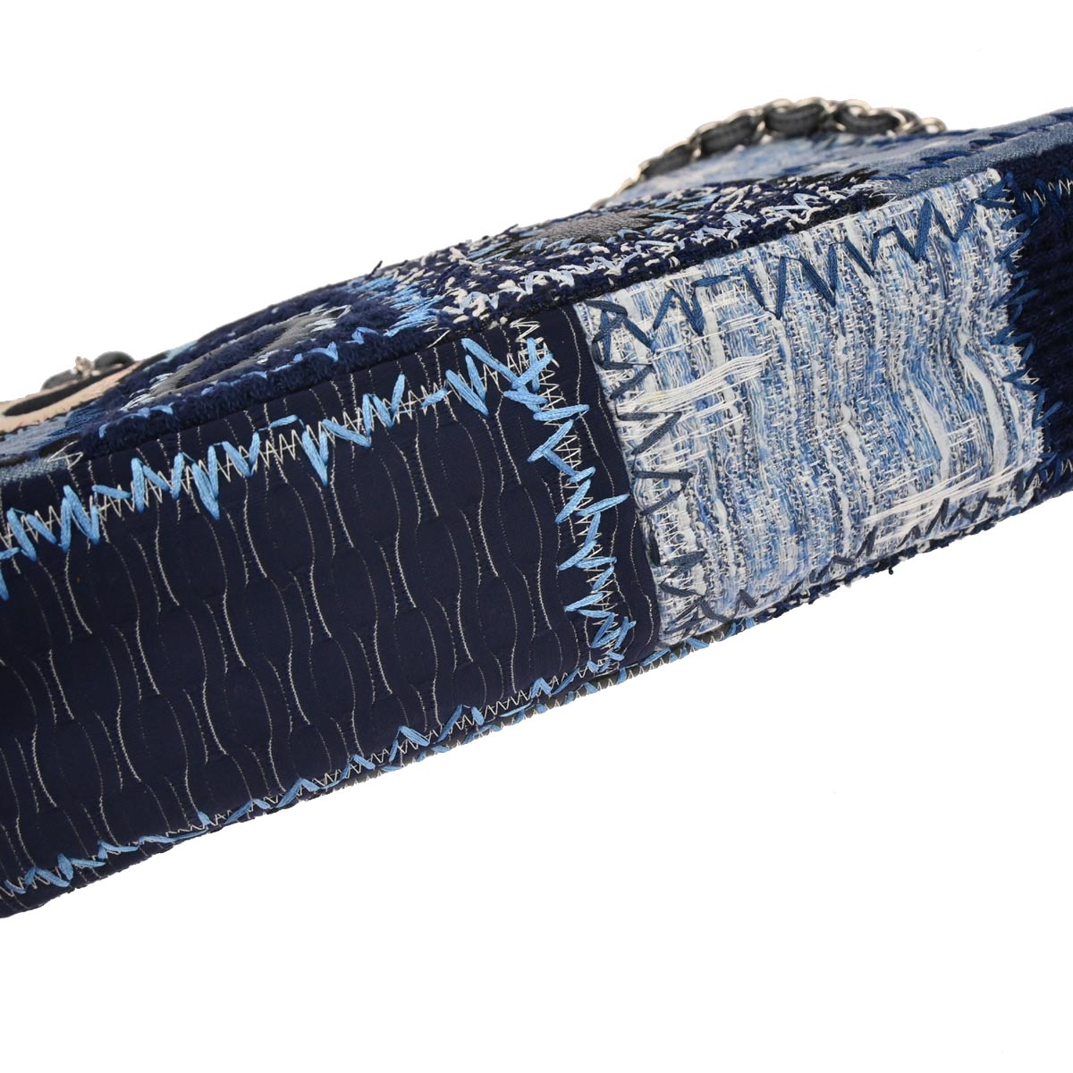 Chanel 2014-2015 Blue Tweed Jumbo Single Flap Patchwork Shoulder Bag