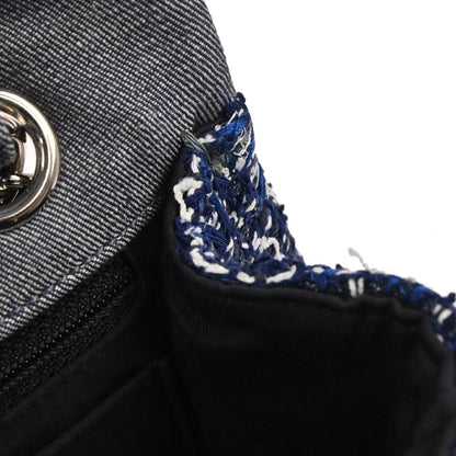 Chanel 2014-2015 Blue Tweed Jumbo Single Flap Patchwork Shoulder Bag