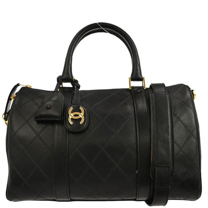 Chanel 1994-1996 Black Lambskin Bicolore 2way Duffle Shoulder Handbag