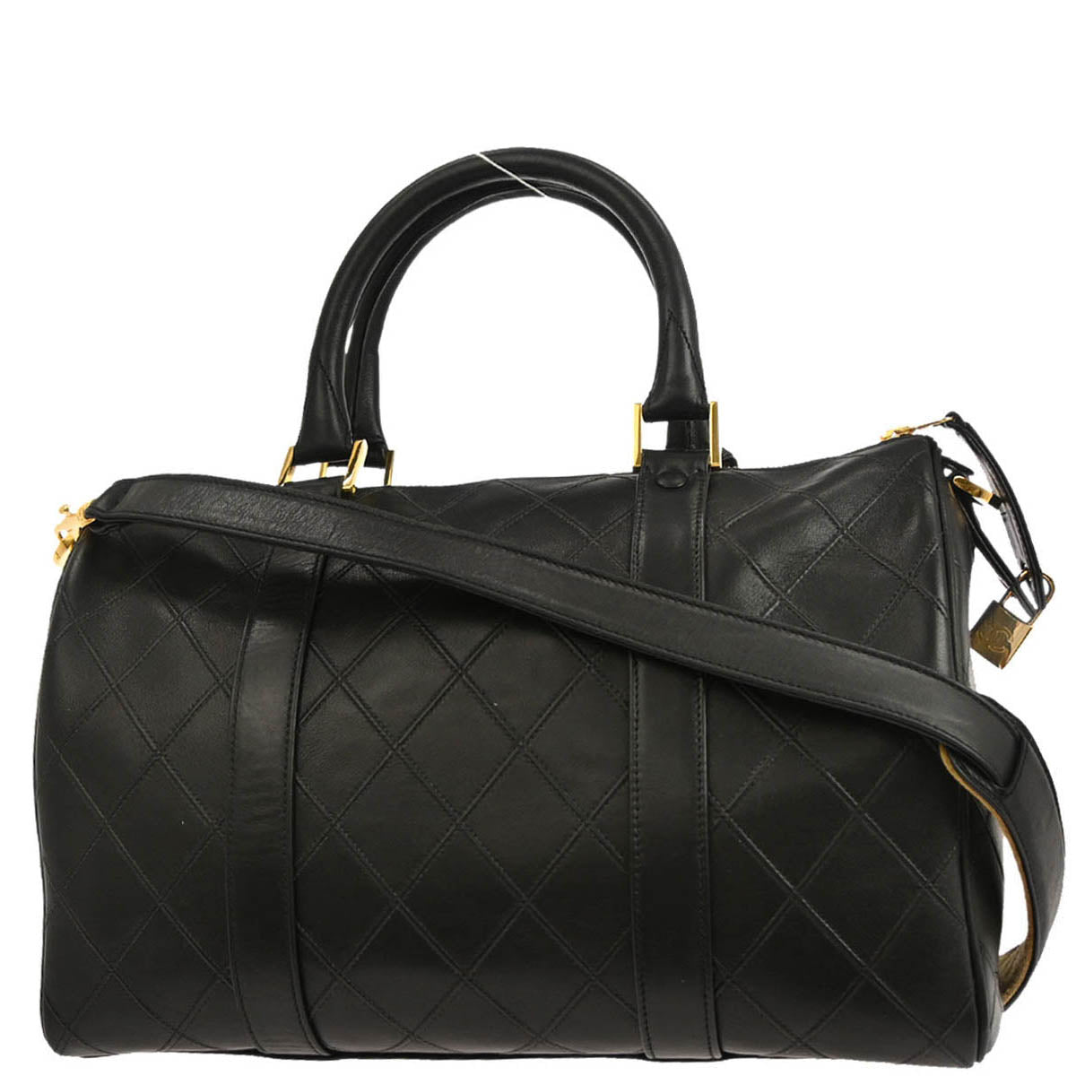 Chanel 1994-1996 Black Lambskin Bicolore 2way Duffle Shoulder Handbag