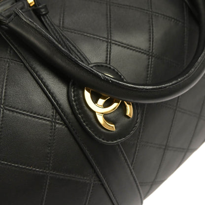 Chanel 1994-1996 Black Lambskin Bicolore 2way Duffle Shoulder Handbag