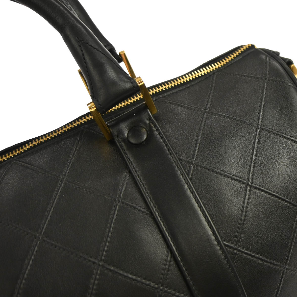 Chanel 1994-1996 Black Lambskin Bicolore 2way Duffle Shoulder Handbag