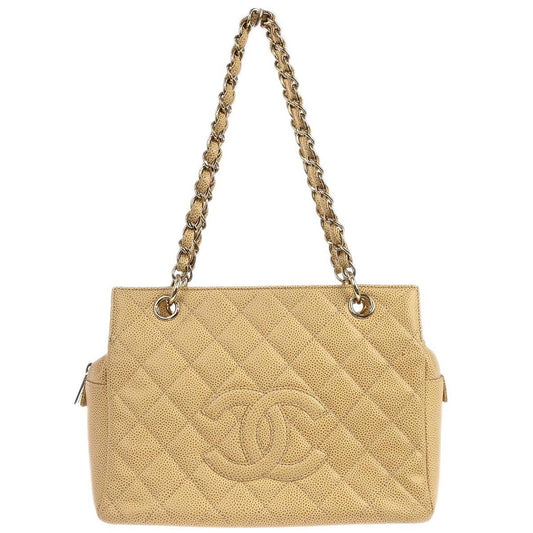 Chanel 2002-2003 Beige Caviar Skin Petite Timeless Tote PTT Chain Handbag