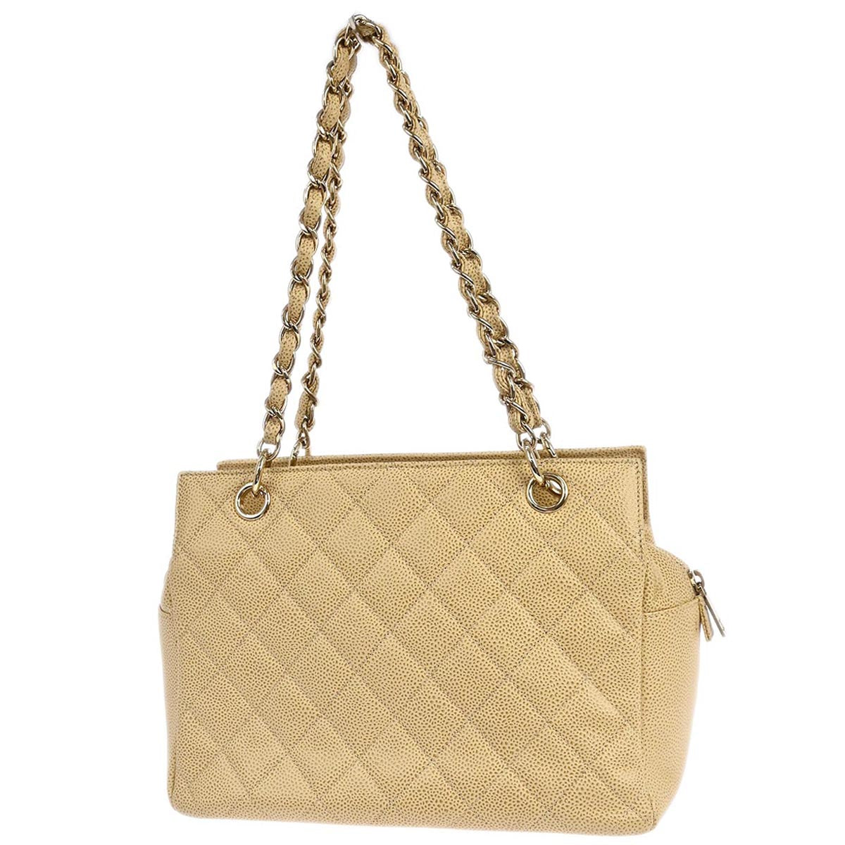 Chanel 2002-2003 Beige Caviar Skin Petite Timeless Tote PTT Chain Handbag