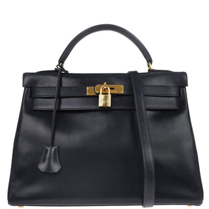 Hermes Navy Box Calf Kelly 32 Retourne 2way Shoulder Handbag