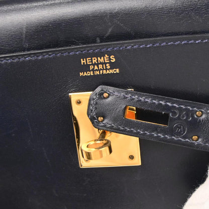 Hermes Navy Box Calf Kelly 32 Retourne 2way Shoulder Handbag
