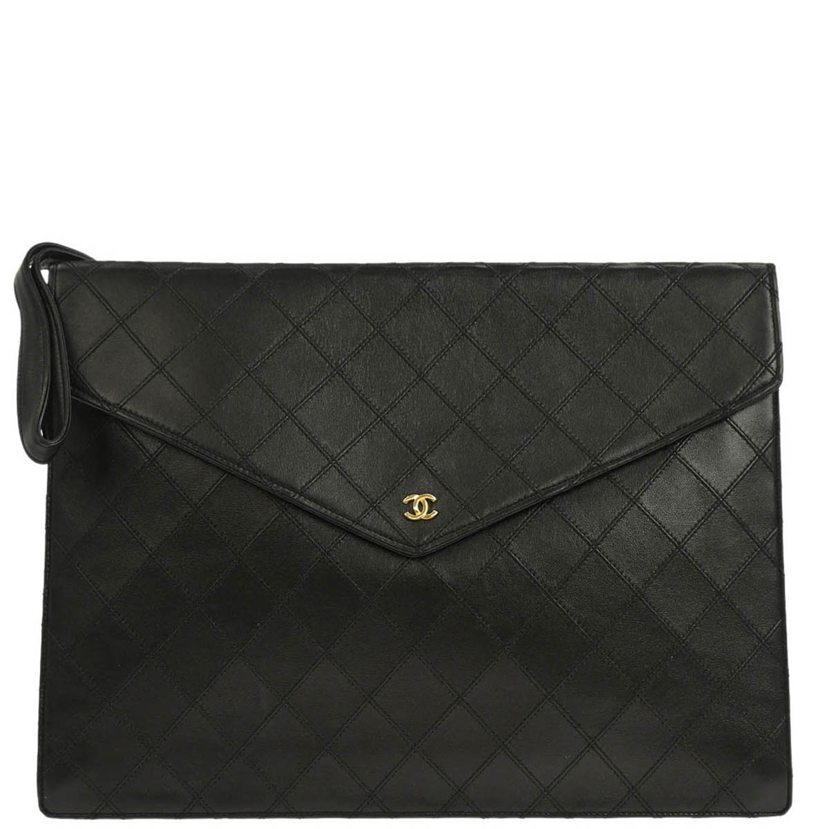 Chanel 1986-1988 Black Lambskin Bicolore Clutch Bag