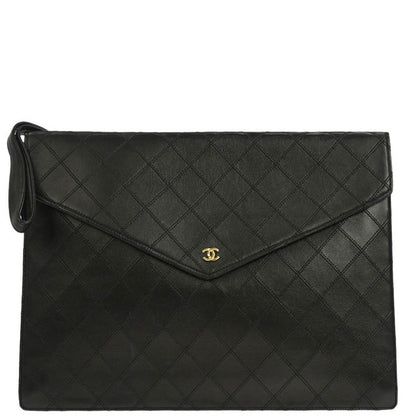 Chanel 1986-1988 Black Lambskin Bicolore Clutch Bag