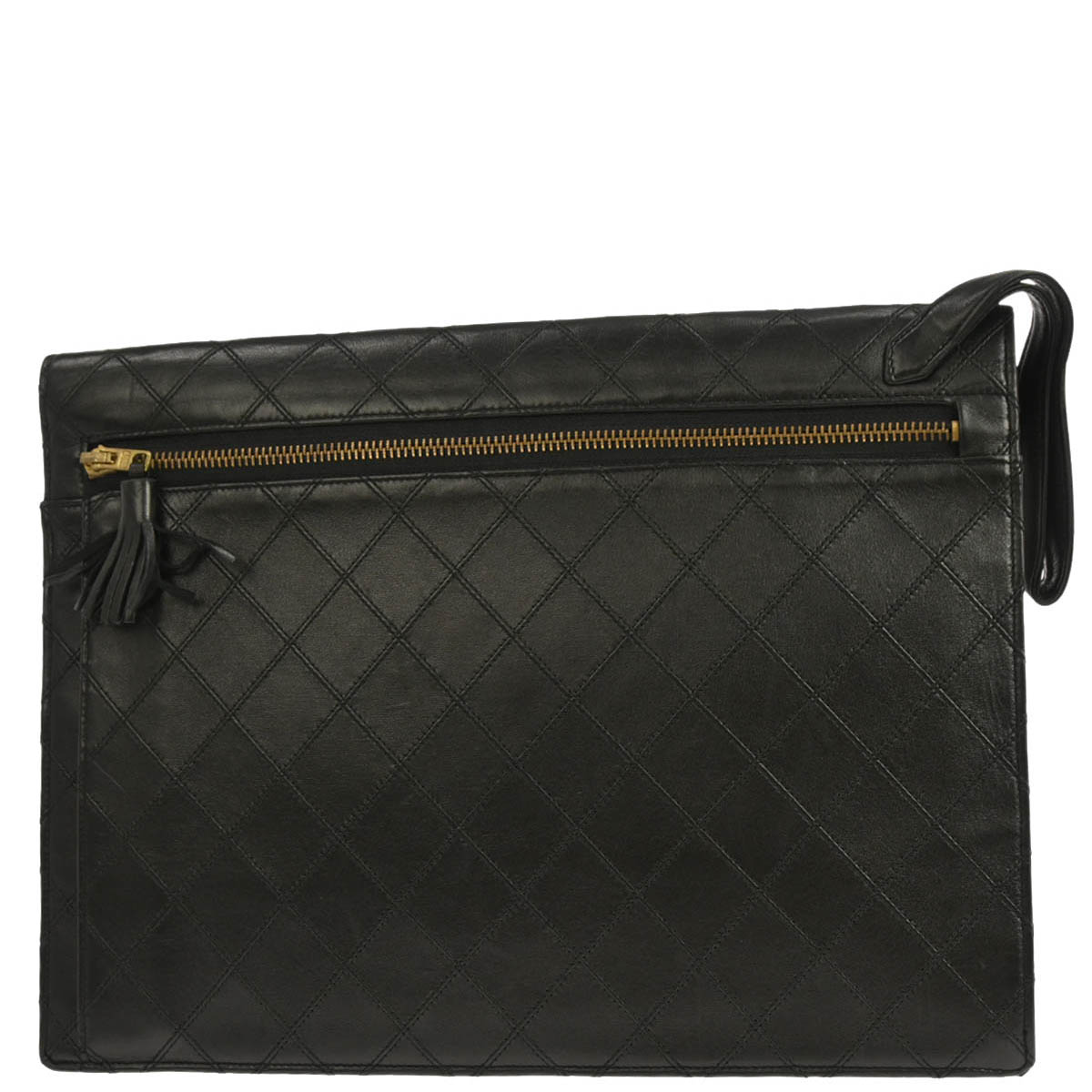Chanel 1986-1988 Black Lambskin Bicolore Clutch Bag