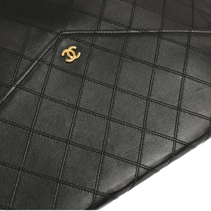 Chanel 1986-1988 Black Lambskin Bicolore Clutch Bag