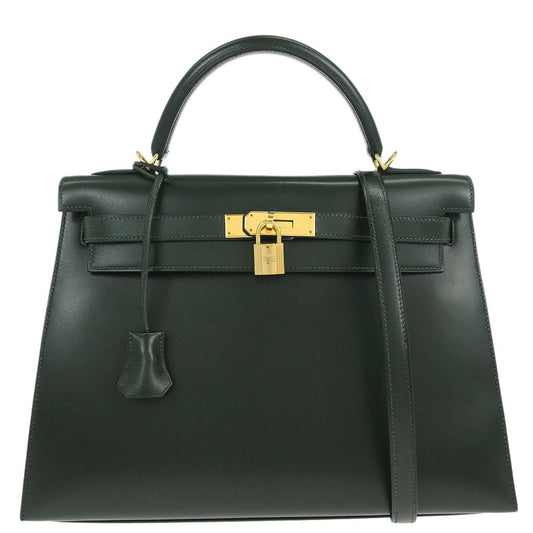 Hermes Vert Fonce Box Calf Kelly 32 Sellier 2way Shoulder Handbag
