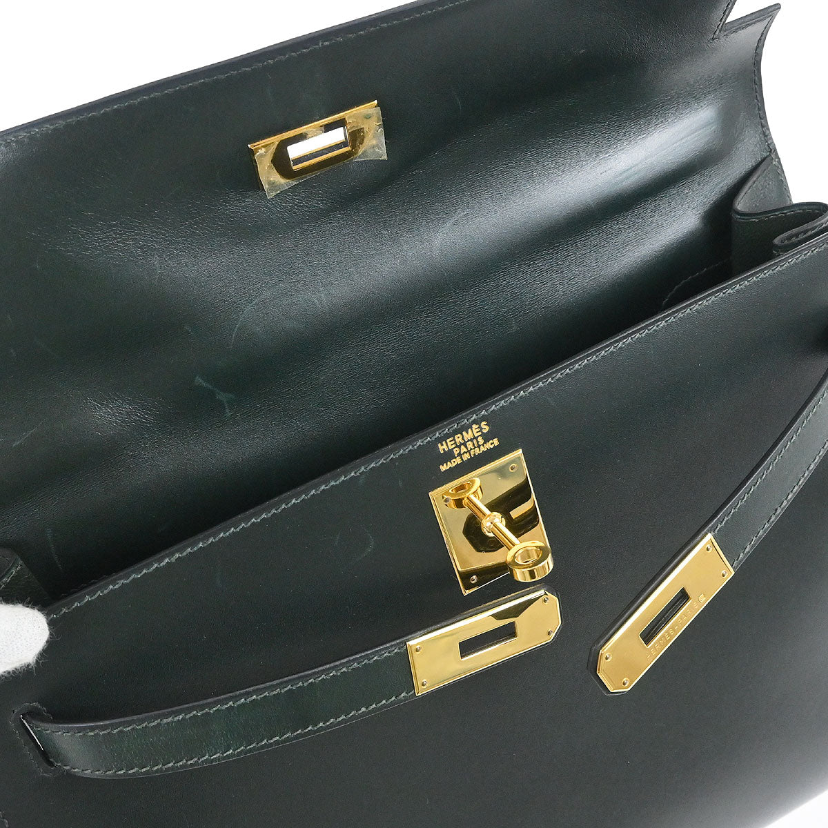 Hermes Vert Fonce Box Calf Kelly 32 Sellier 2way Shoulder Handbag