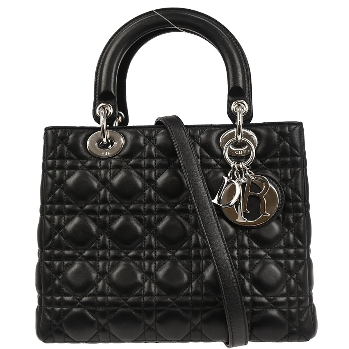 Christian Dior Black Lambskin Lady Dior Cannage 2way Shoulder Handbag