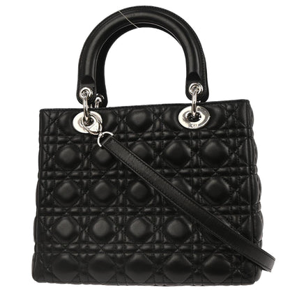 Christian Dior Black Lambskin Lady Dior Cannage 2way Shoulder Handbag