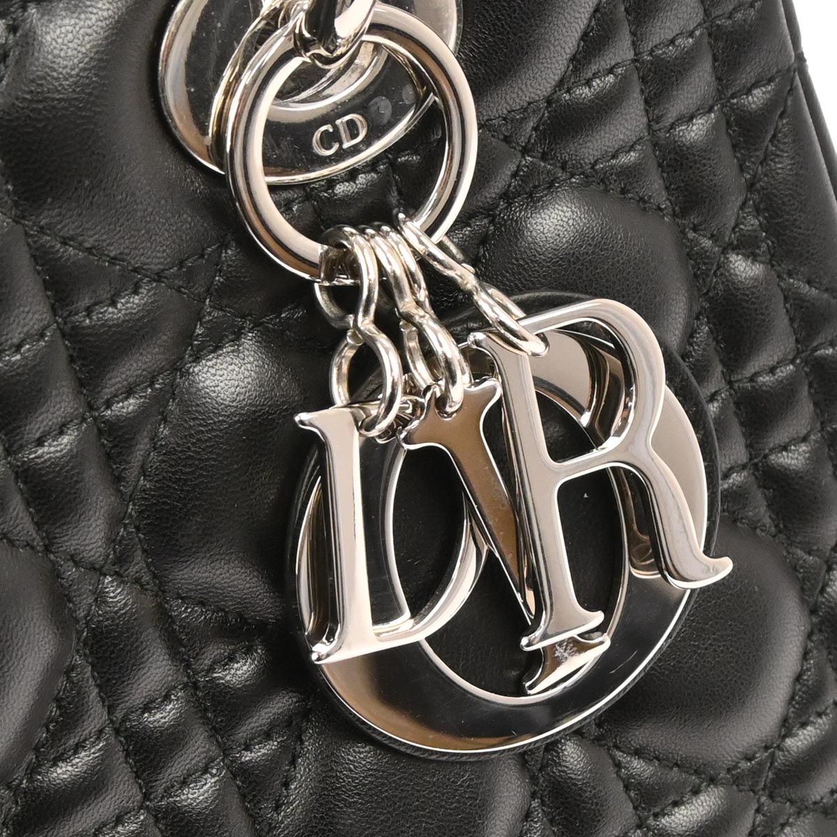 Christian Dior Black Lambskin Lady Dior Cannage 2way Shoulder Handbag