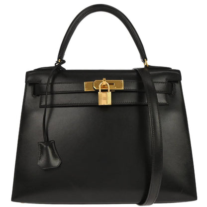 Hermes Black Box Calf Kelly 28 Sellier 2way Shoulder Handbag