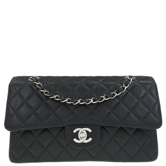 Chanel 2000-2002 Black Caviar Skin Medium Classic Double Flap Shoulder Bag