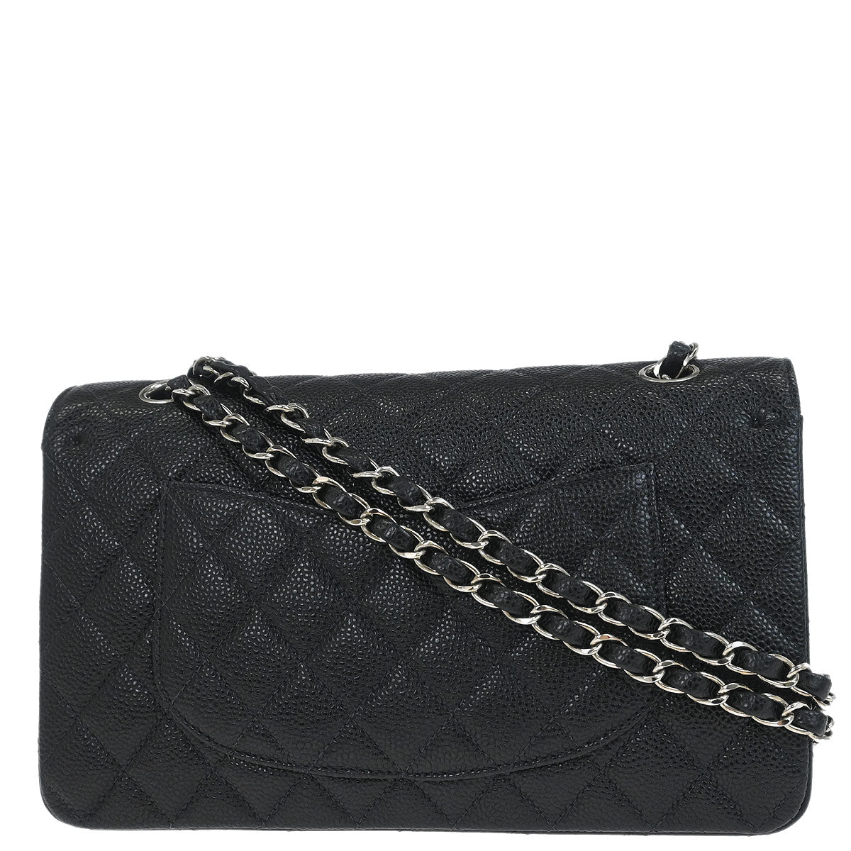 Chanel 2000-2002 Black Caviar Skin Medium Classic Double Flap Shoulder Bag