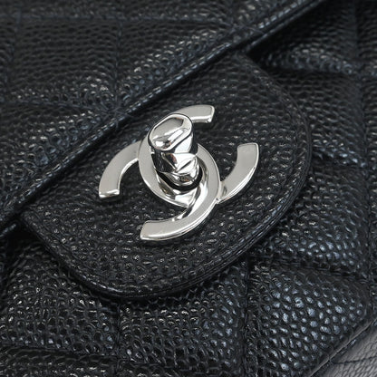 Chanel 2000-2002 Black Caviar Skin Medium Classic Double Flap Shoulder Bag