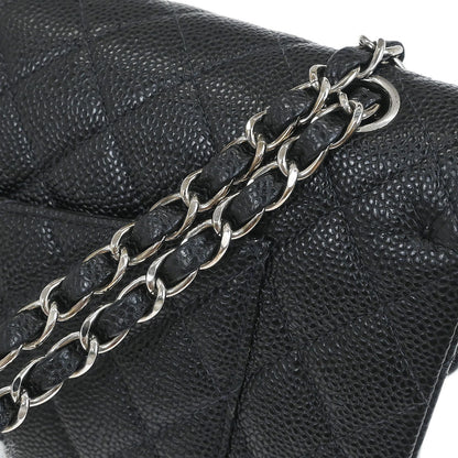 Chanel 2000-2002 Black Caviar Skin Medium Classic Double Flap Shoulder Bag