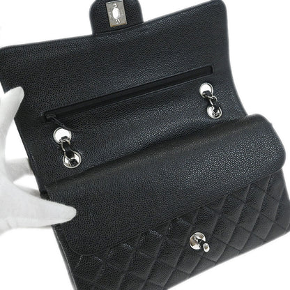 Chanel 2000-2002 Black Caviar Skin Medium Classic Double Flap Shoulder Bag