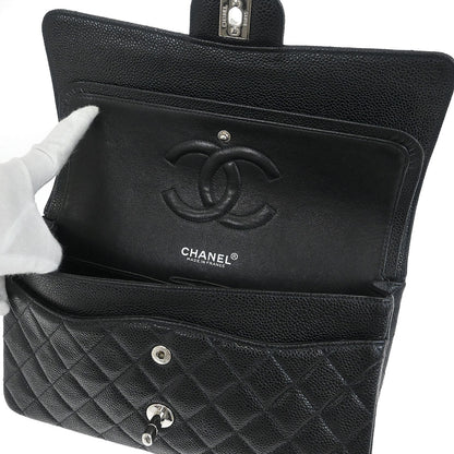 Chanel 2000-2002 Black Caviar Skin Medium Classic Double Flap Shoulder Bag