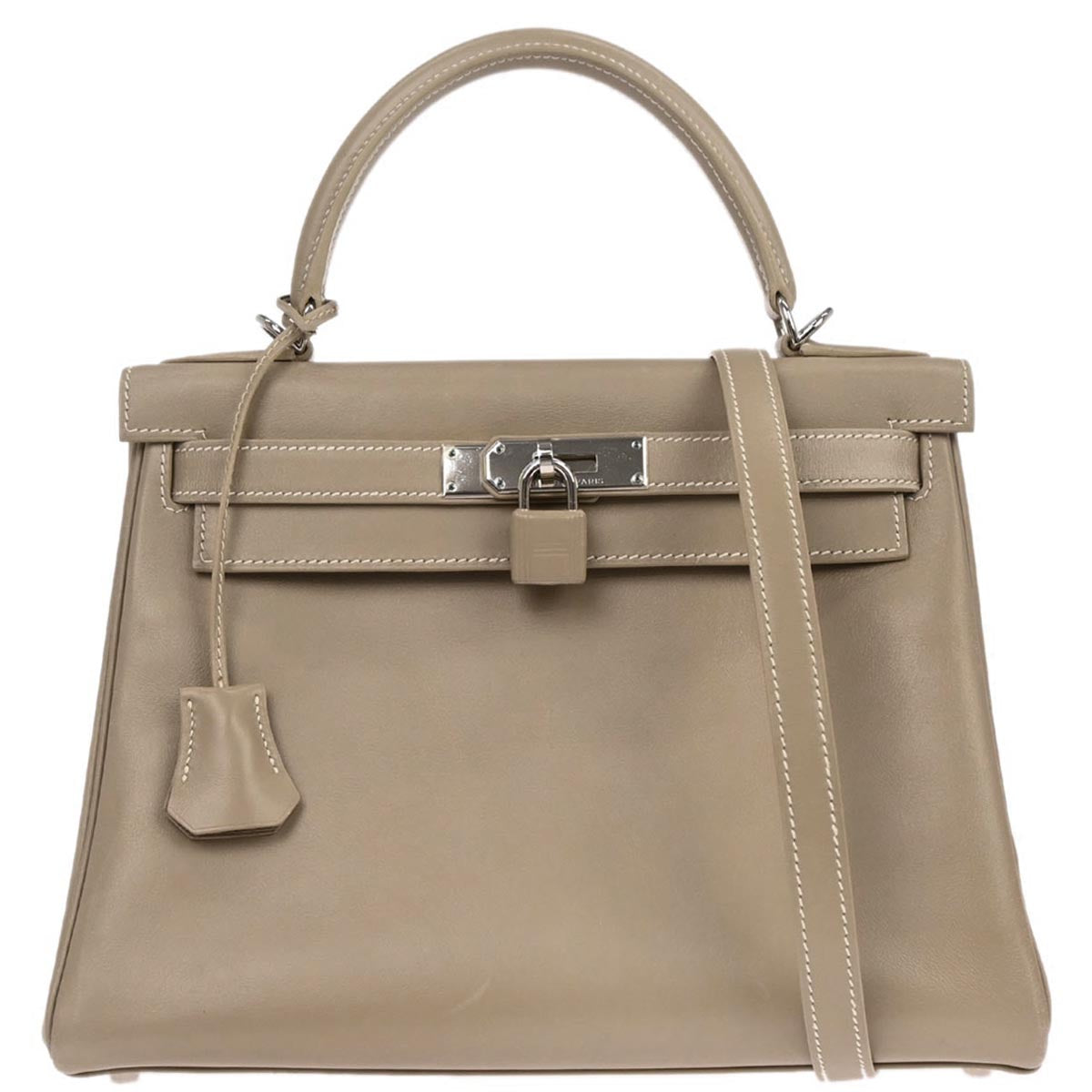 Hermes Gris Tourterelle Box Calf Kelly 28 Retourne 2way Shoulder Handbag