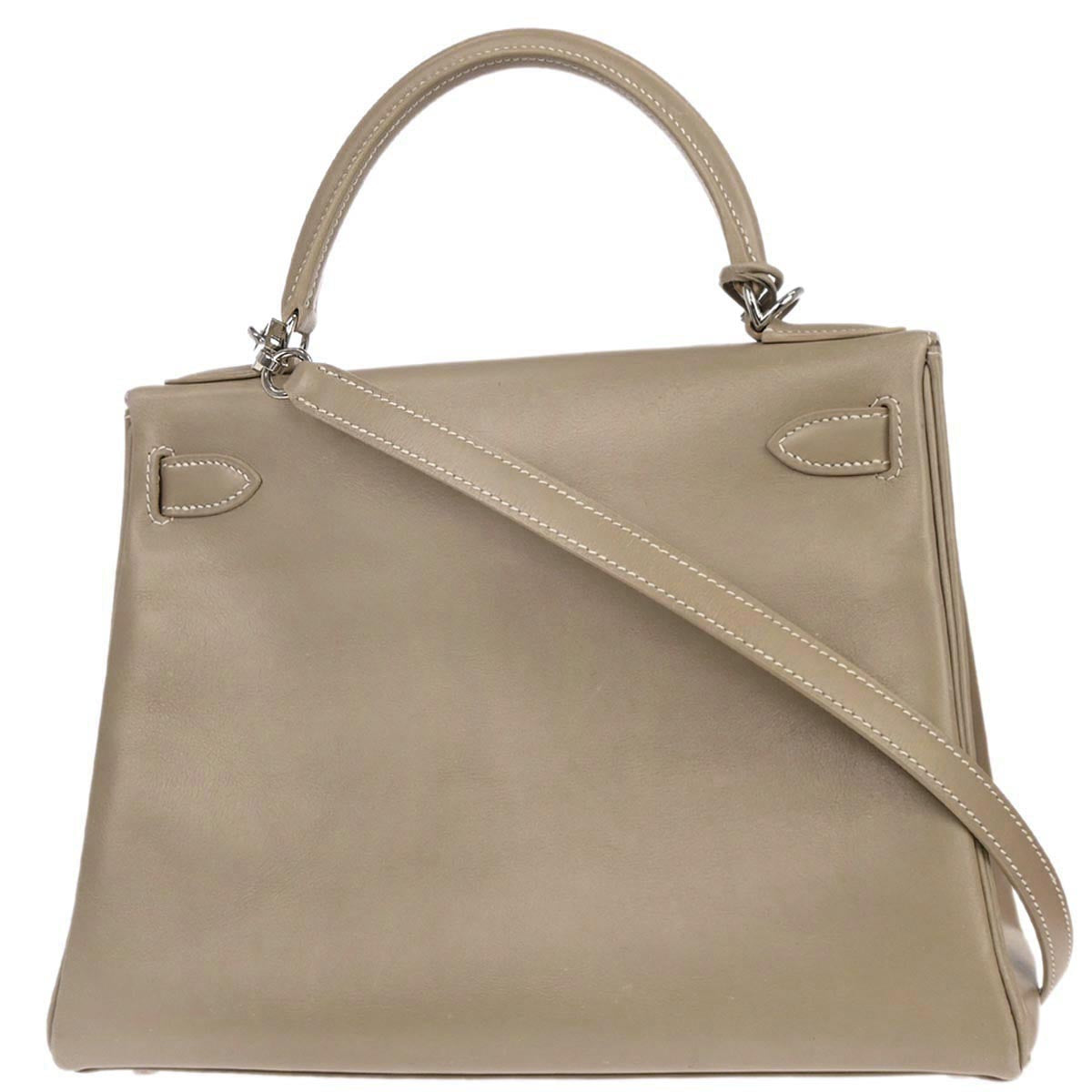 Hermes Gris Tourterelle Box Calf Kelly 28 Retourne 2way Shoulder Handbag