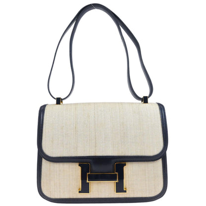Hermes Natural Navy Crinoline Box Calf Constance 23 Shoulder Bag