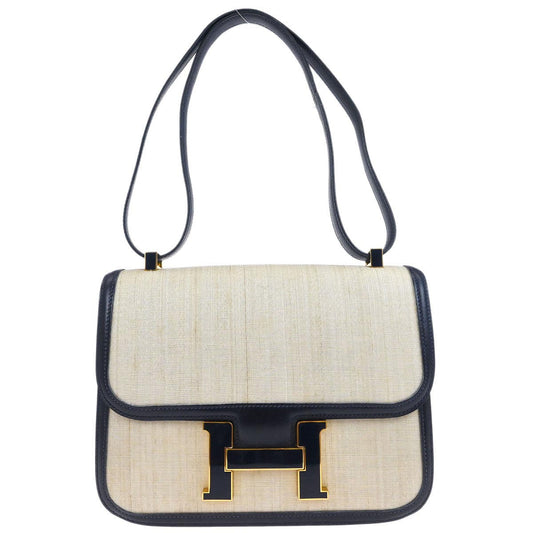 Hermes Natural Navy Crinoline Box Calf Constance 23 Shoulder Bag